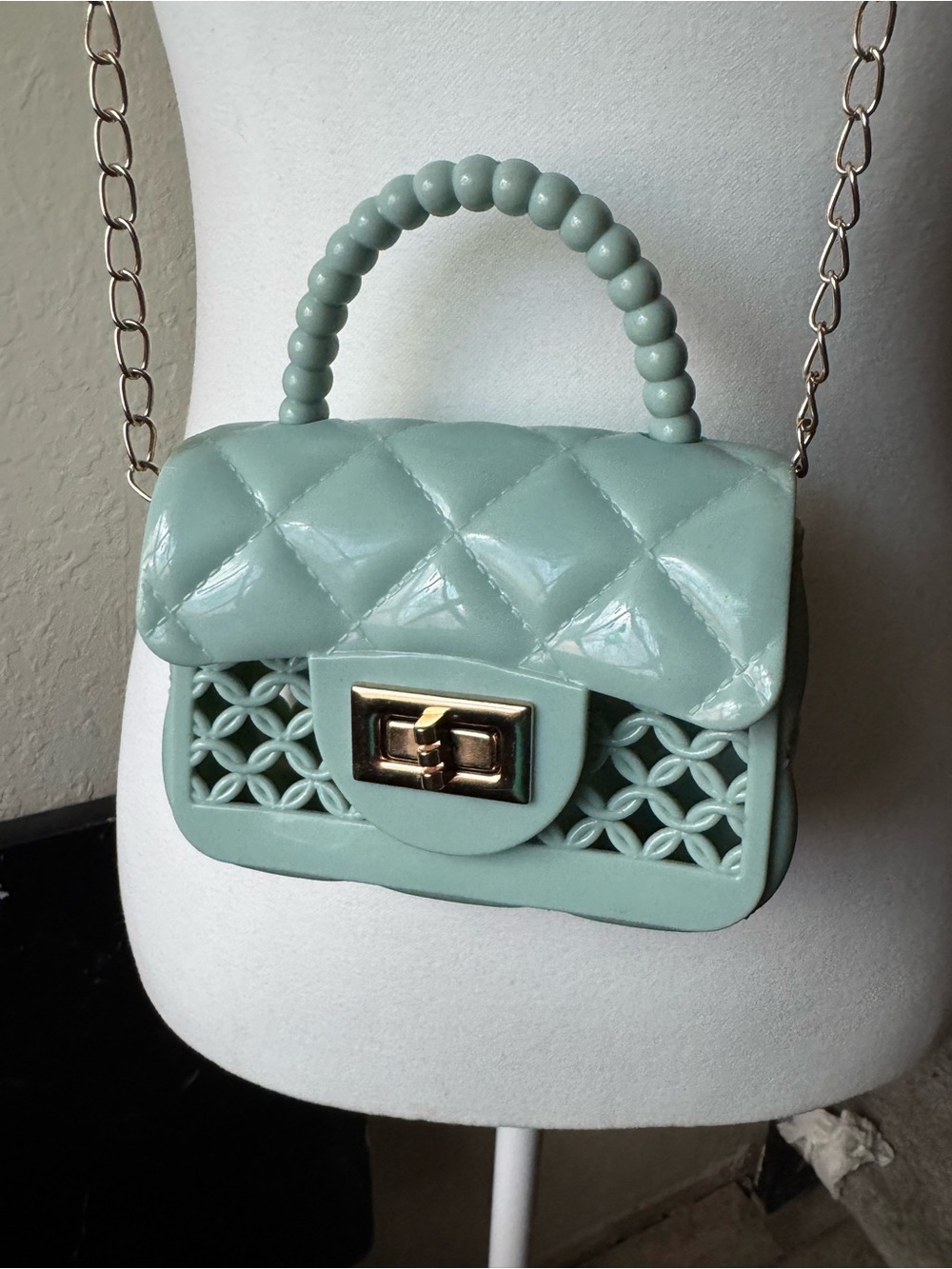 Mint Quilted Mini Crossbody with Beaded Top Handle 2pc